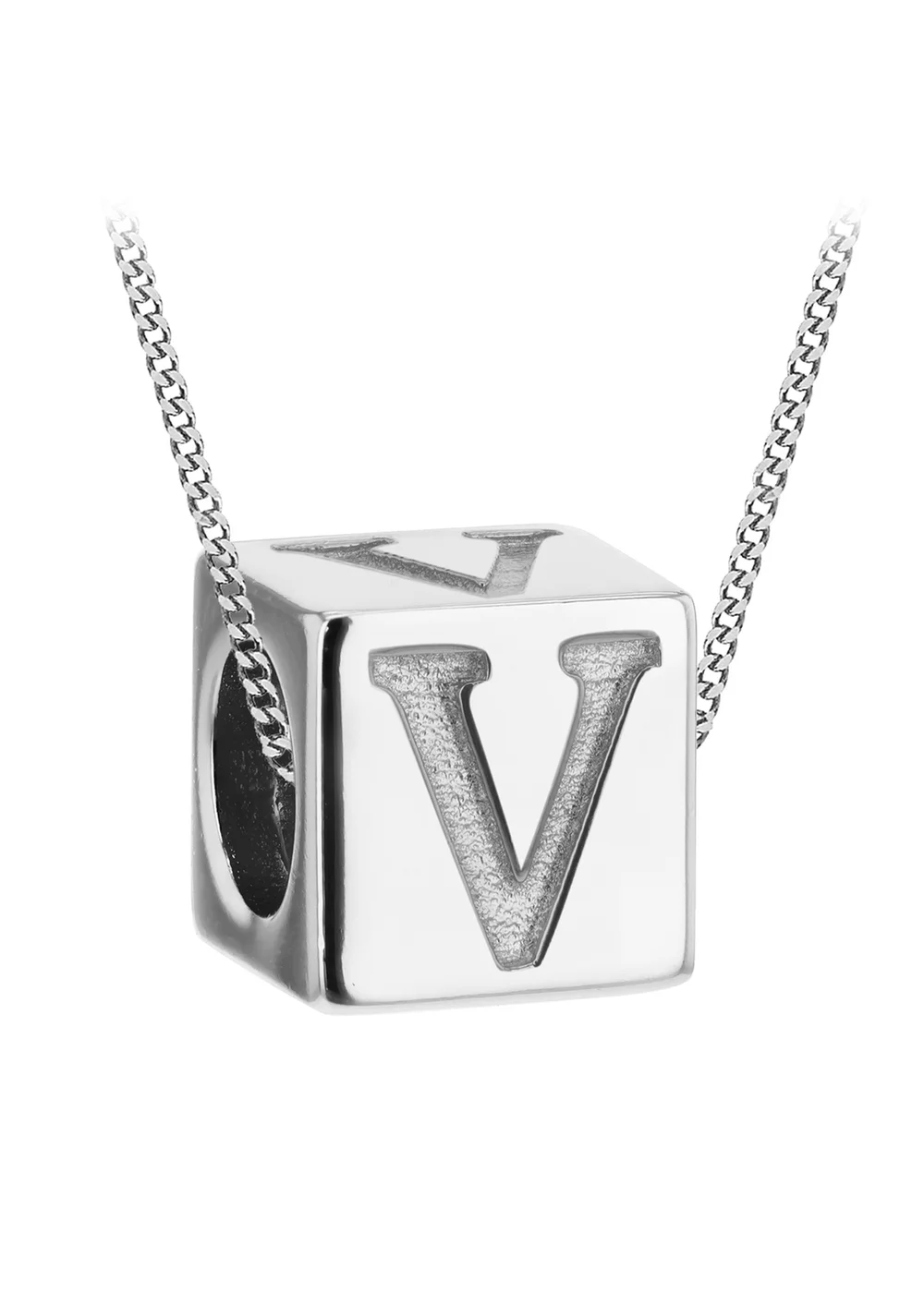 Golden Moments Sterling Silver Initial V Cube Necklace 18 inch - I Image 1
