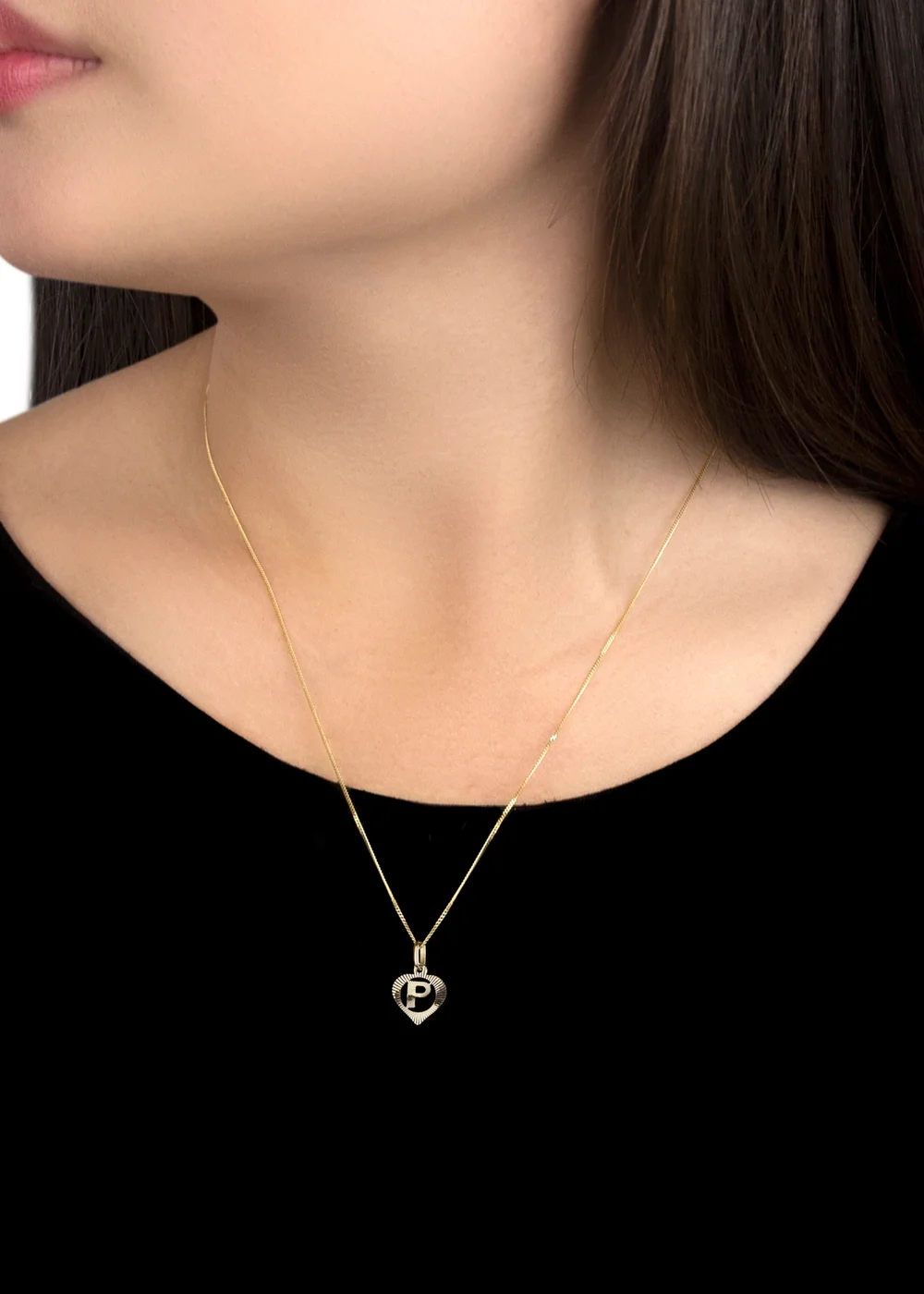 Golden Moments 9ct Yellow Gold Diamond Cut 'P' Initial Heart Necklace 18 inch - S Image 3