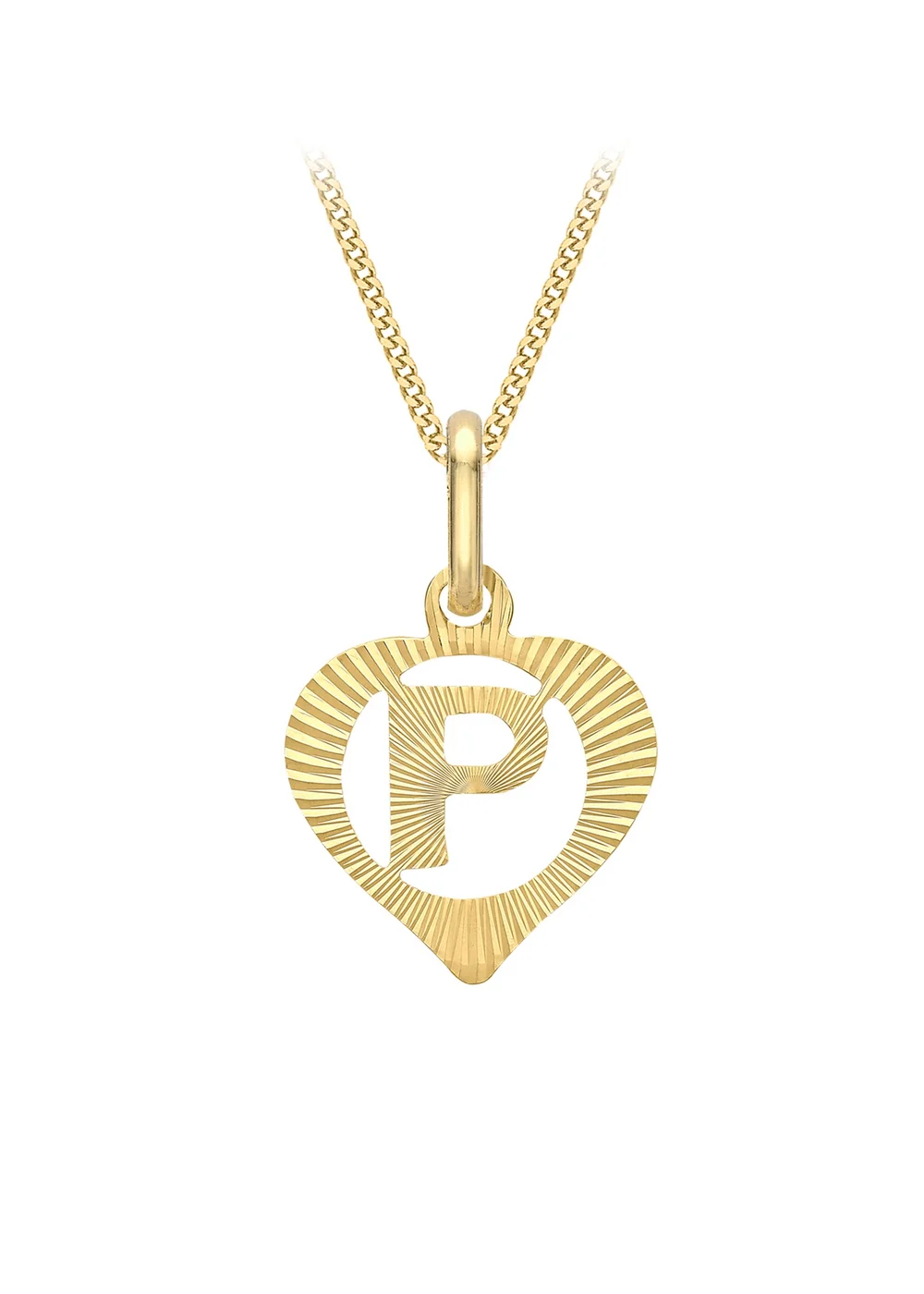 Golden Moments 9ct Yellow Gold Diamond Cut 'P' Initial Heart Necklace 18 inch - S Image 1