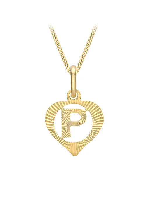 Golden Moments 9ct Yellow Gold Diamond Cut 'P' Initial Heart Necklace 18 inch - S Image 1