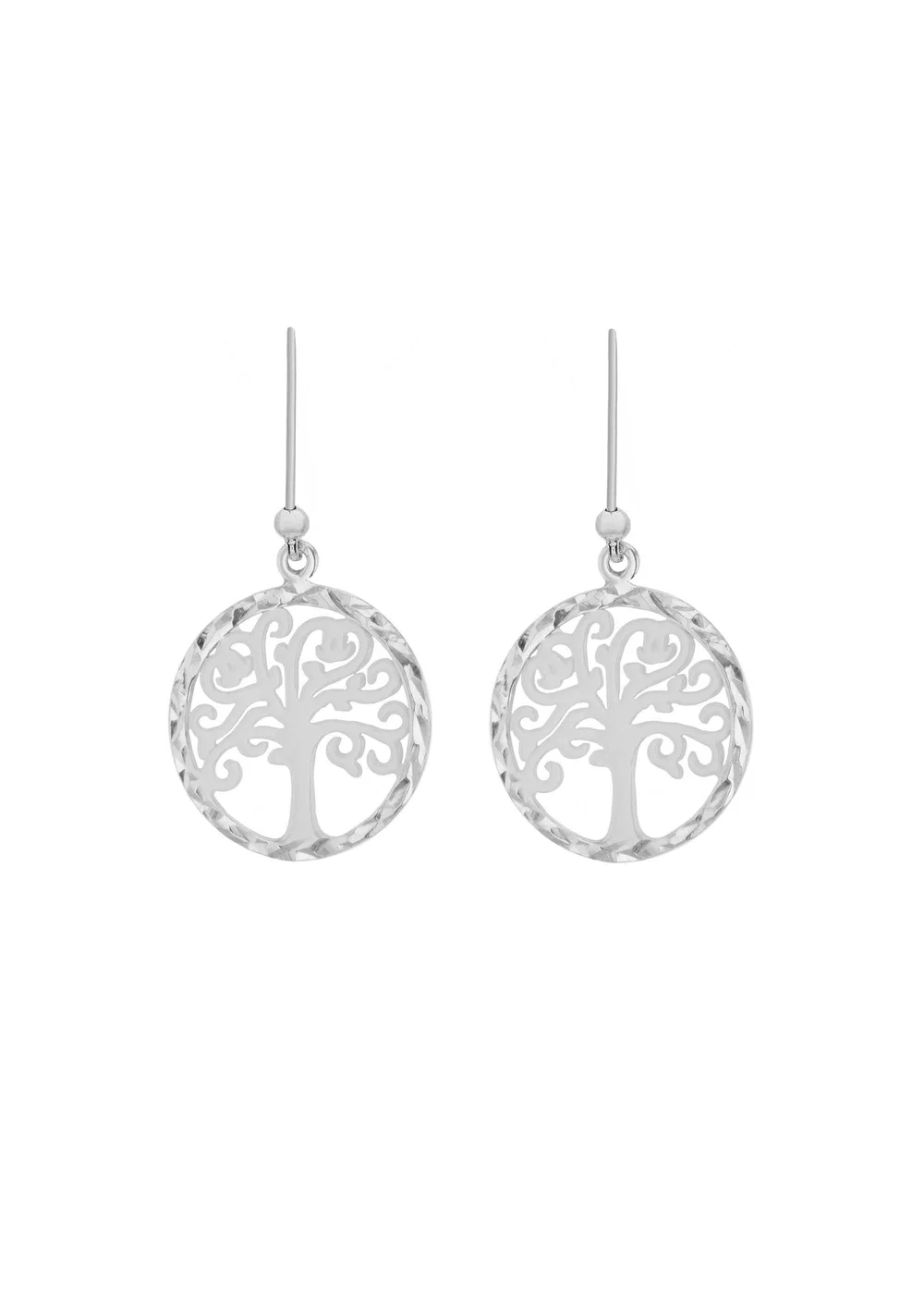 Golden Moments Sterling Silver Diamond Cut 'Tree of Life' Disc Drop Earrings - One Size Image 1