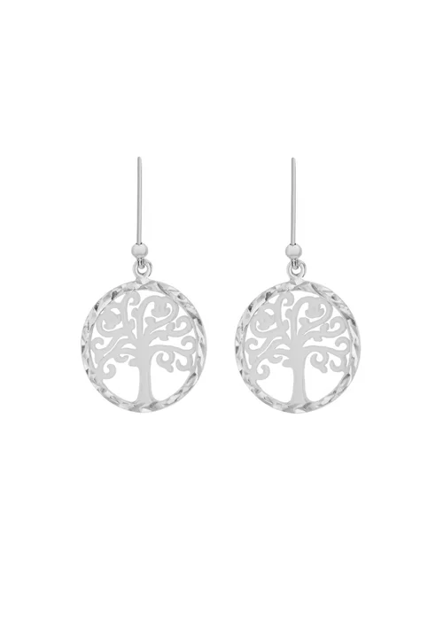 Golden Moments Sterling Silver Diamond Cut 'Tree of Life' Disc Drop Earrings - One Size Image 1