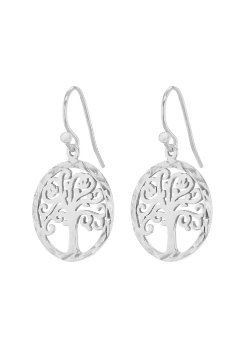 Golden Moments Sterling Silver Diamond Cut 'Tree of Life' Disc Drop Earrings - One Size Image 2