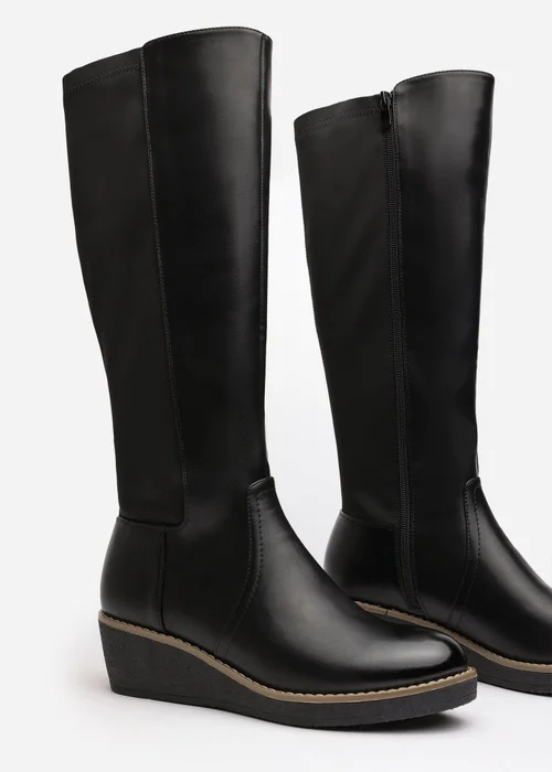 Where's That From Journey Black Knee High Wedge Boot - 7 Image 3