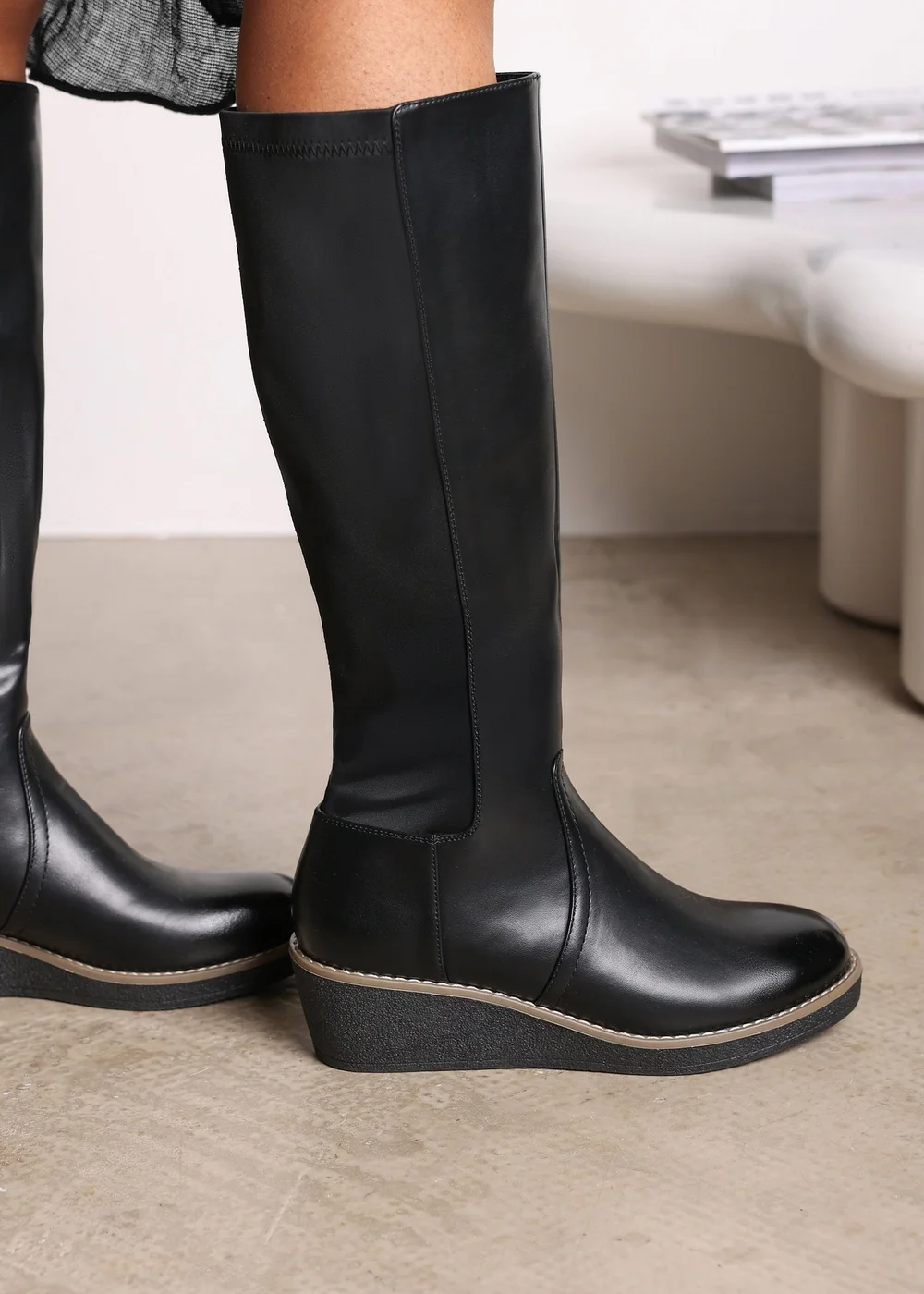 Where's That From Journey Black Knee High Wedge Boot - 7 Image 1