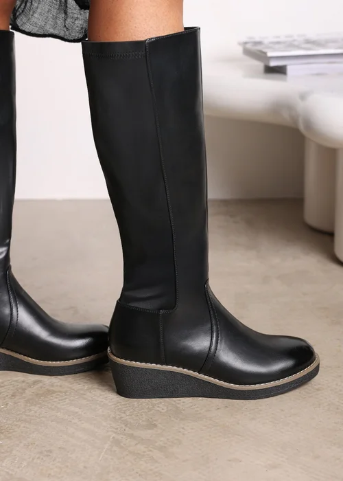 Where's That From Journey Black Knee High Wedge Boot - 7 Image 1