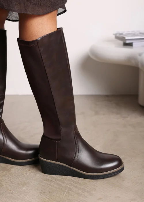 Where's That From Journey Brown Knee High Wedge Boot - 6 Image 2