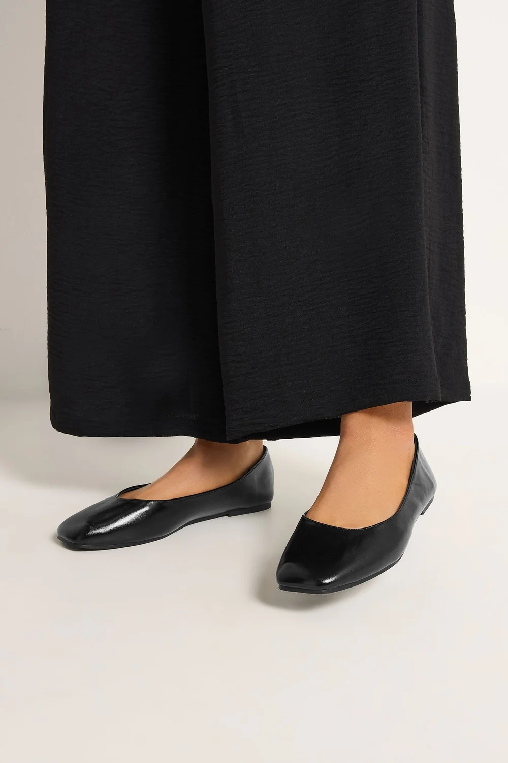 Yours Black Faux Leather Square Toe Ballet Pumps In Extra Wide Fit - 5 Extra Wide Image 1