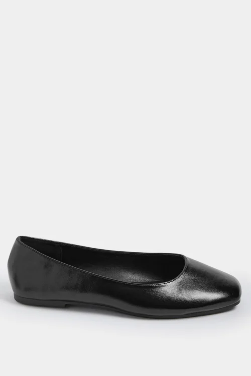 Yours Black Faux Leather Square Toe Ballet Pumps In Extra Wide Fit - 5 Extra Wide Image 4