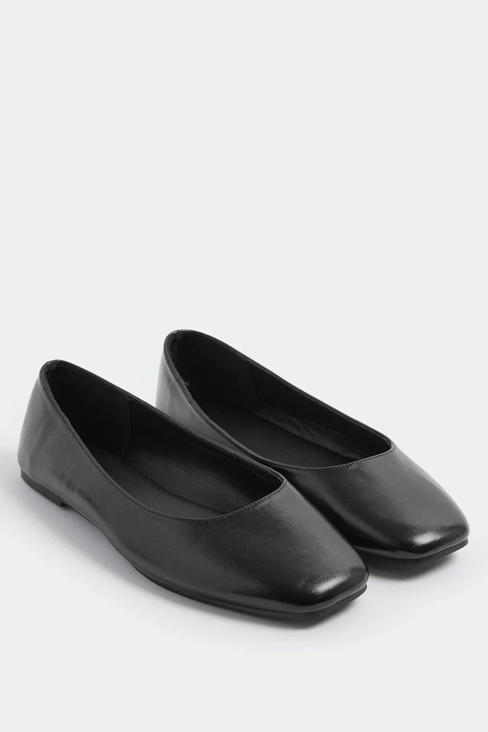 Yours Black Faux Leather Square Toe Ballet Pumps In Extra Wide Fit - 5 Extra Wide Image 3