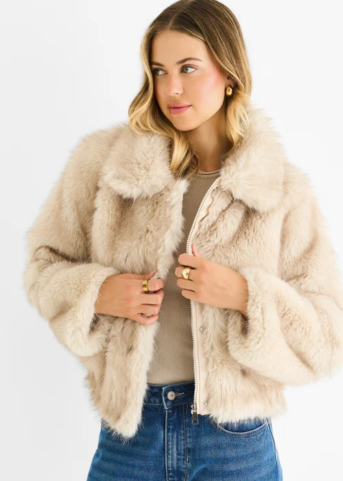 Gini London Beige Premium Ombre Faux Fur Jacket - M/L Image 3