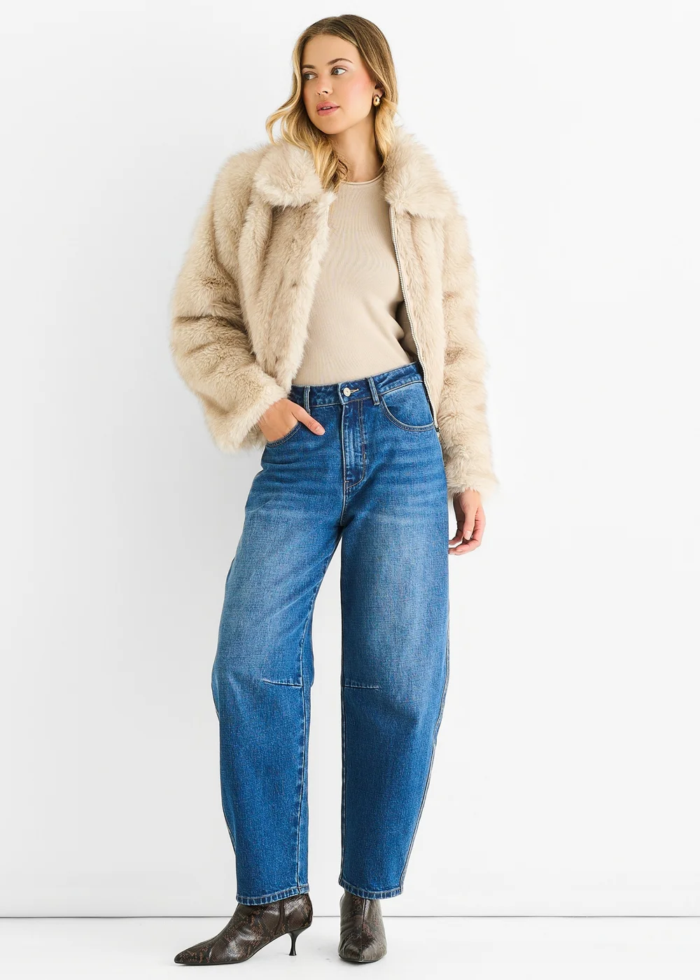 Gini London Beige Premium Ombre Faux Fur Jacket - M/L Image 1