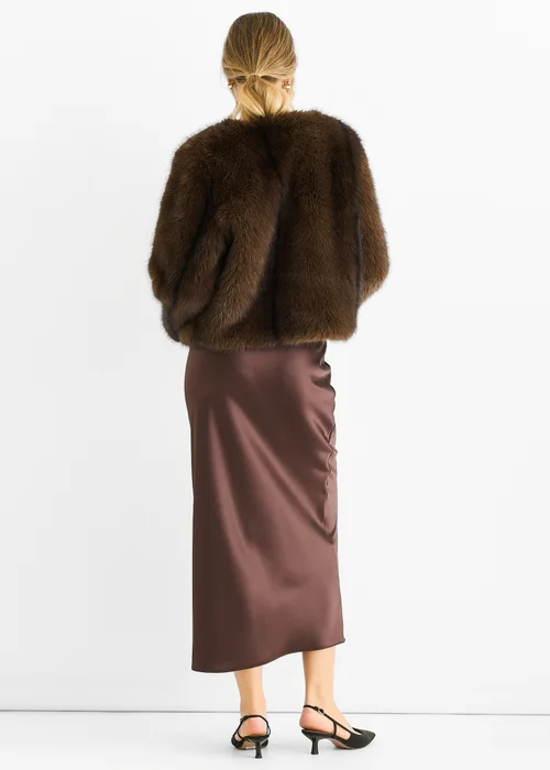 Gini London Coffee Round Neck Faux Fur Cropped Jacket - M/L Image 2