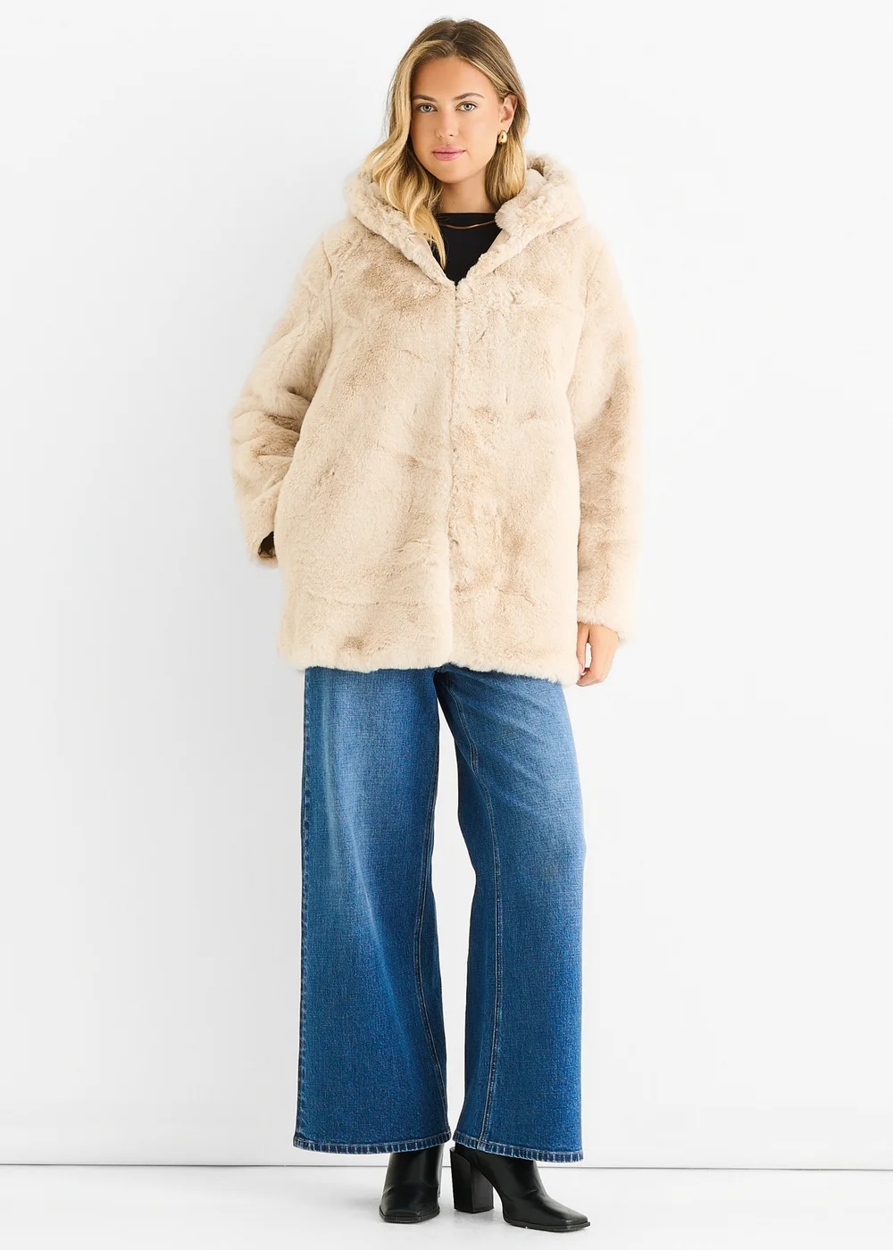 Gini London Stone Hooded Long Sleeve Faux Fur Jacket - XL Image 1