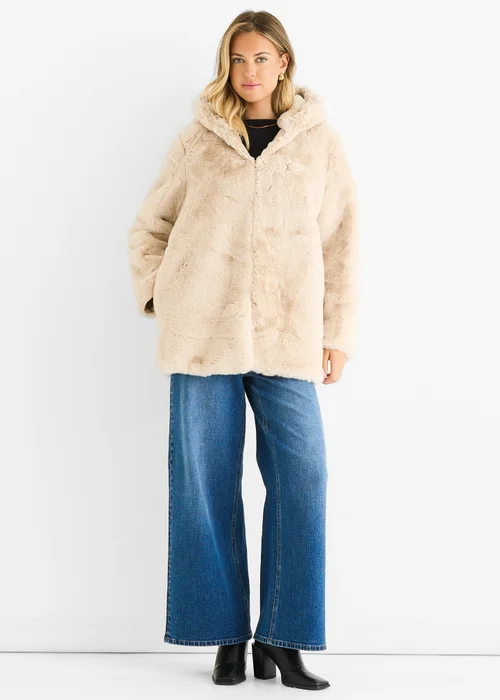 Gini London Stone Hooded Long Sleeve Faux Fur Jacket - XL Image 1