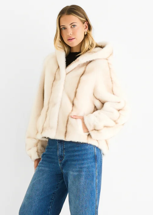 Gini London Cream Ombre Hooded Faux Fur Jacket - L/XL Image 4