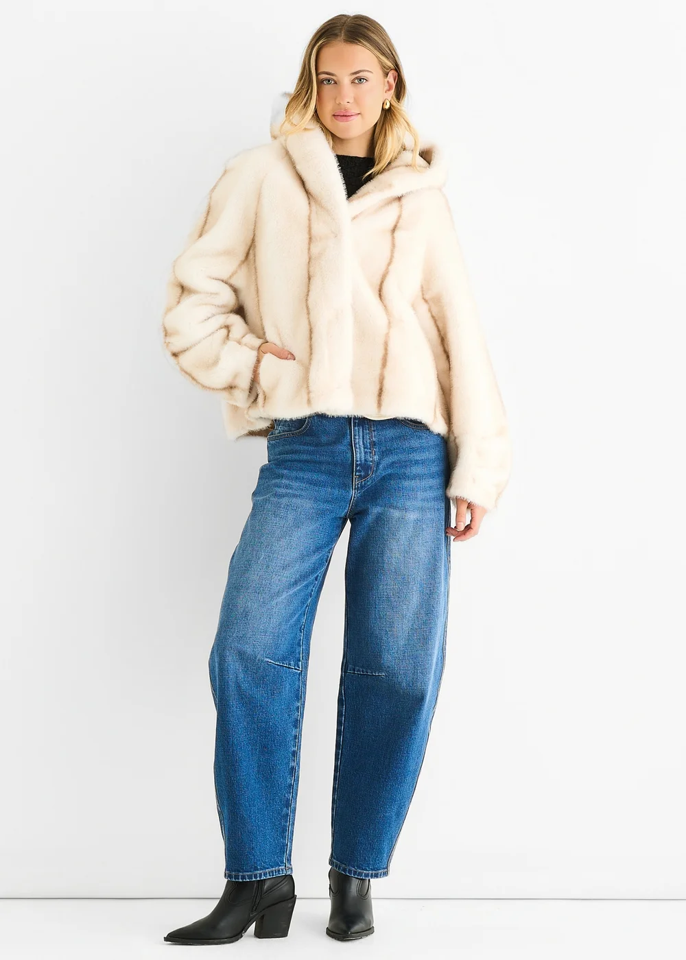 Gini London Cream Ombre Hooded Faux Fur Jacket - L/XL Image 1