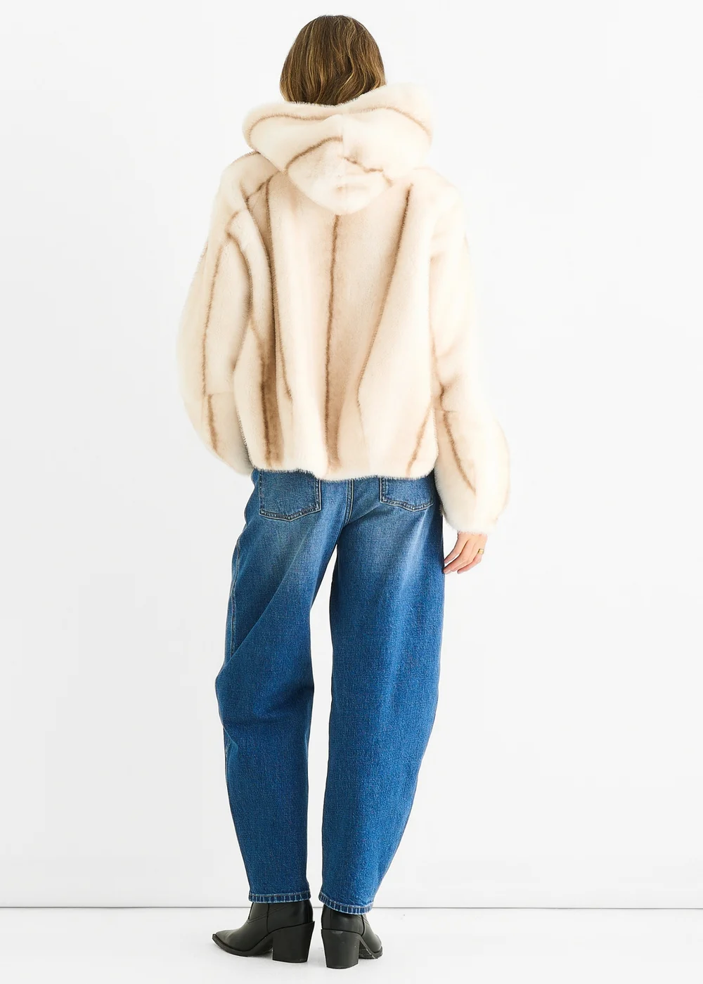 Gini London Cream Ombre Hooded Faux Fur Jacket - L/XL Image 2