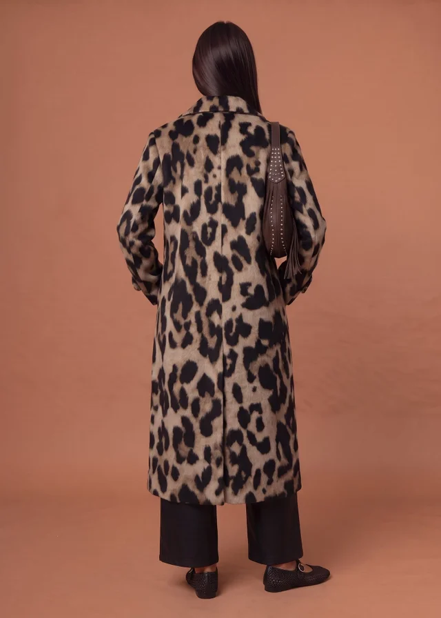 Urban Bliss Brown Longline Leopard Formal Coat