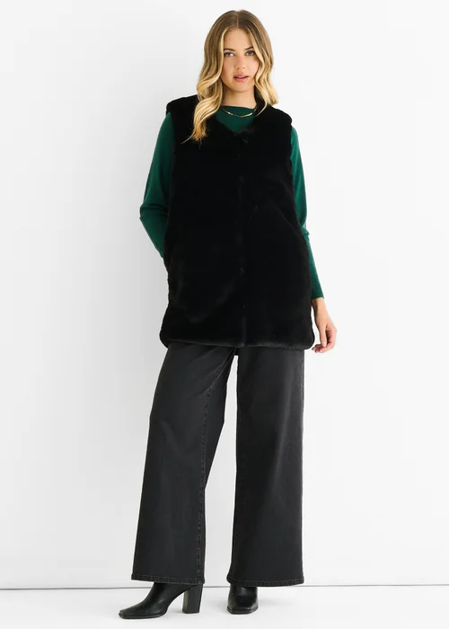 Gini London Black No Cut Faux Gilet Fur Sleeveless Jacket - M/L Image 1
