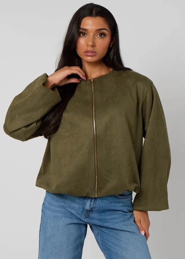 Urban Bliss Khaki Faux Suede Bubble Hem Jacket