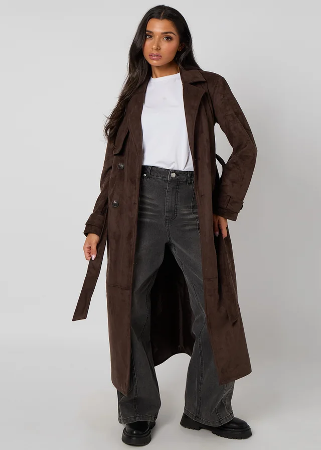 Urban Bliss Chocolate Faux Suede Trench