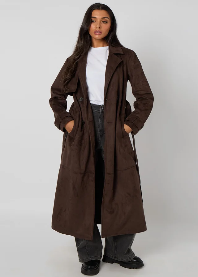 Urban Bliss Chocolate Faux Suede Trench
