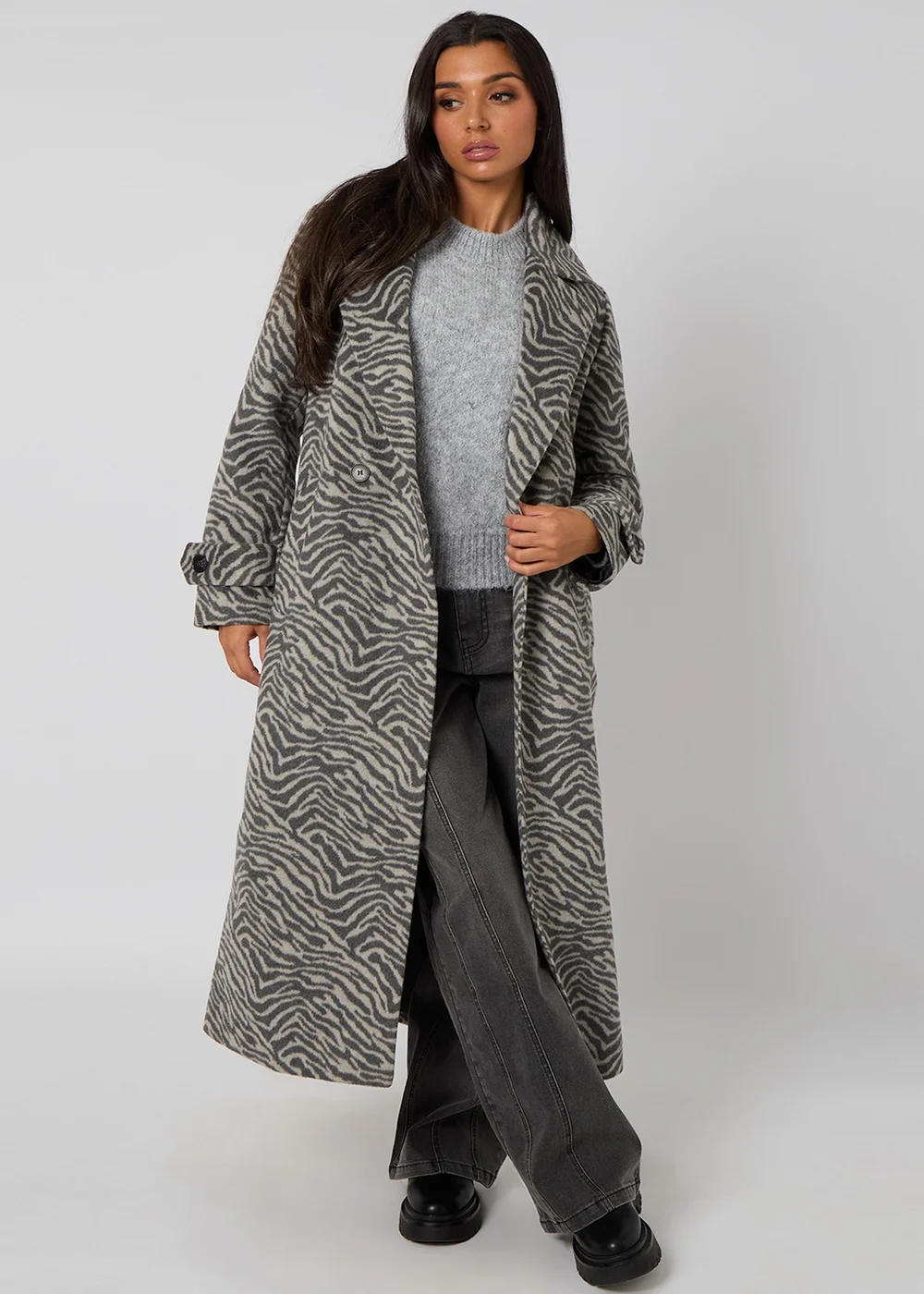 Urban Bliss Grey Longline Zebra Formal Coat - 8 Image 1