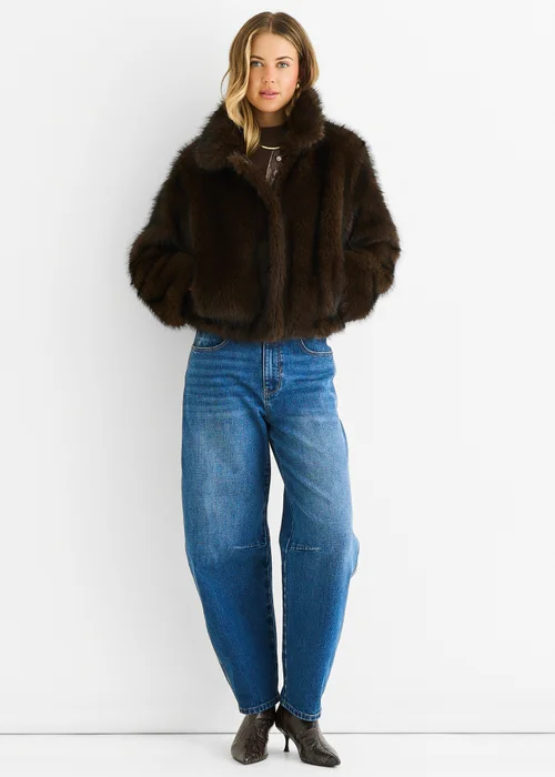Gini London Coffee Premium Ombre Faux Fur Jacket - M/L Image 1