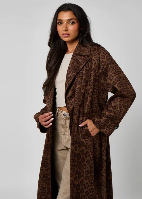 Urban Bliss Brown Leopard Suede Trench Coat - 12 Image 3