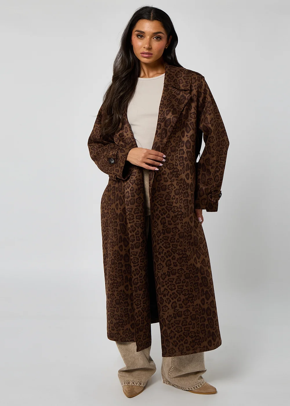 Urban Bliss Brown Leopard Suede Trench Coat - 12 Image 2