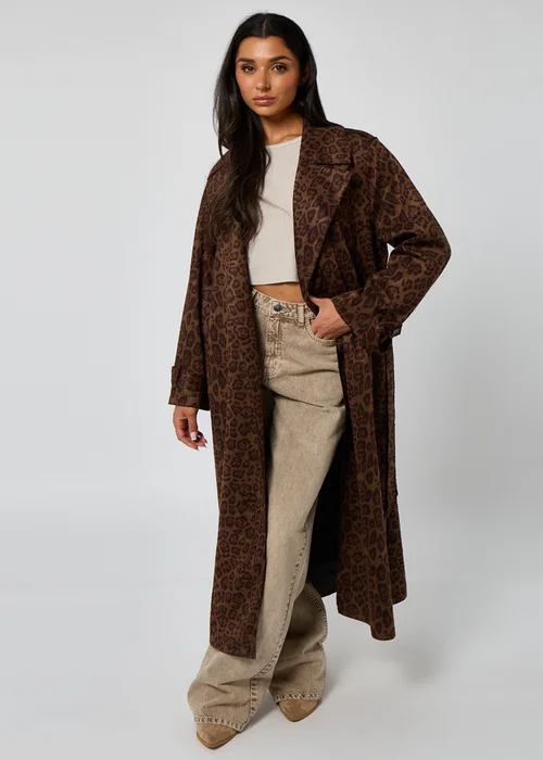 Urban Bliss Brown Leopard Suede Trench Coat - 12 Image 1