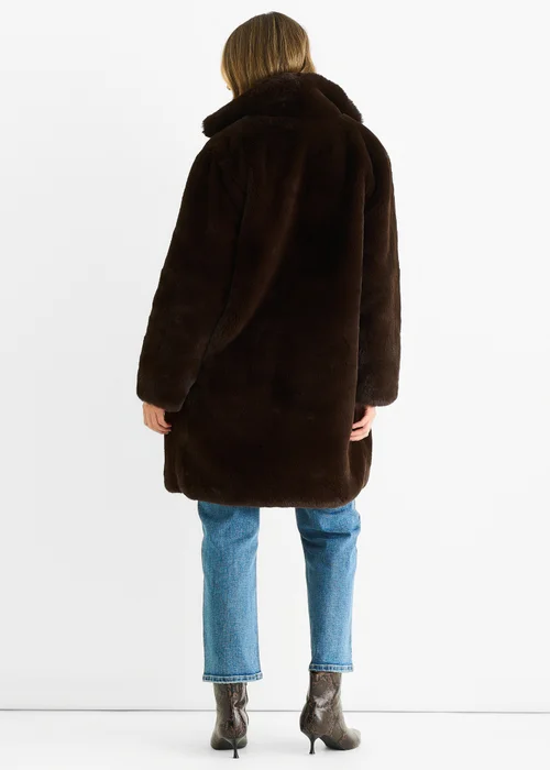 Gini London Chocolate Faux Fur Lapel Collar Longline Coat - M/L Image 2