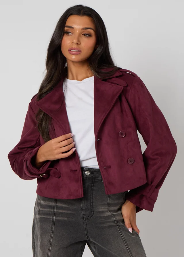 Urban Bliss Plum Faux Suede Cropped Trench