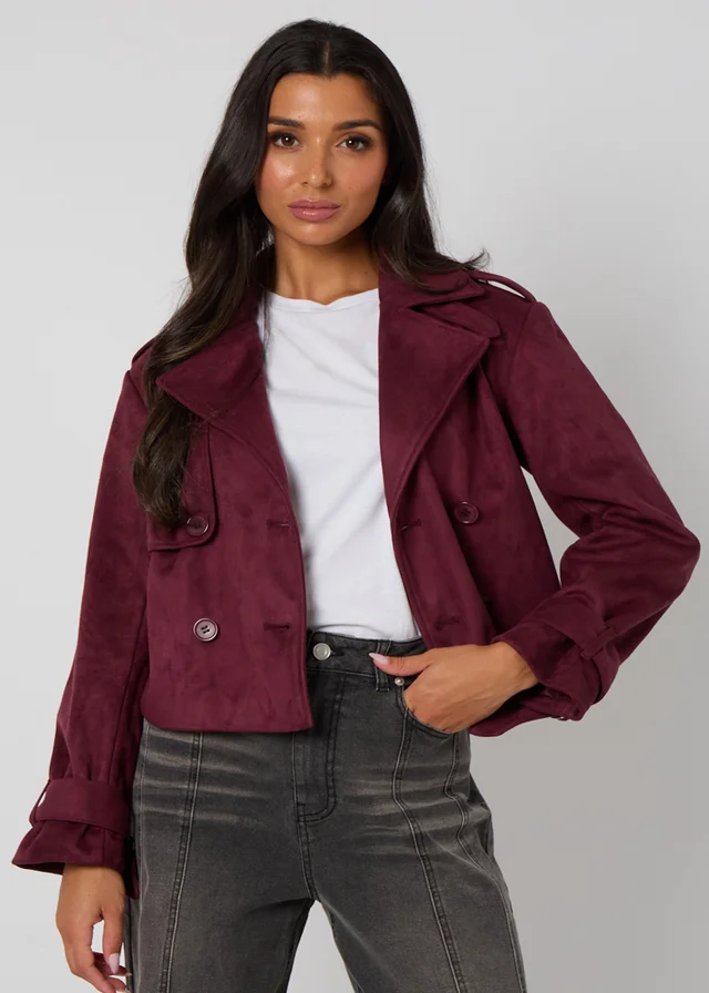Urban Bliss Plum Faux Suede Cropped Trench