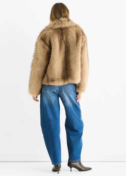 Gini London Camel Ombre Lapel Faux Fur Jacket - L/XL Image 2
