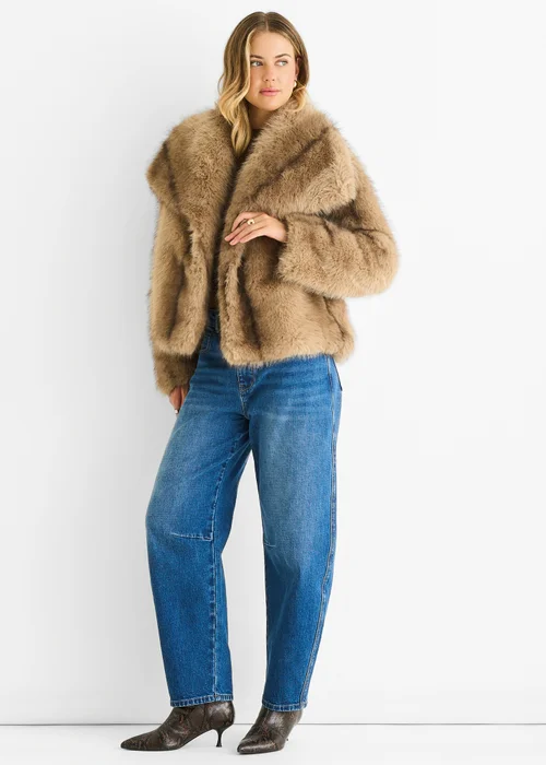 Gini London Camel Ombre Lapel Faux Fur Jacket - L/XL Image 1