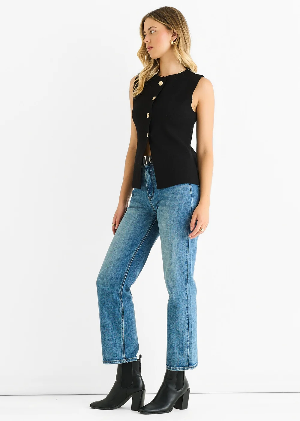 Gini London Black Button Front Compact Knit Waistcoat - S/M Image 4