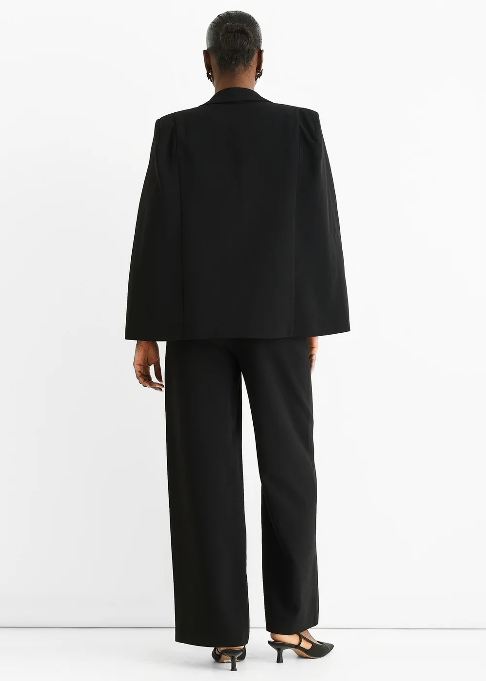 Gini London Black Contrast Animal Lining Tailoring Cape Blazer - 12 Image 2