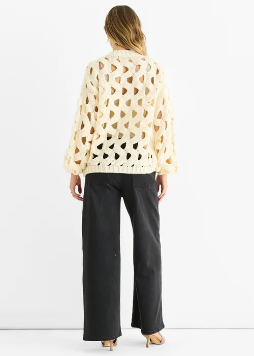 Gini London Cream Hollow Chunky Knit Cardigan - S/M Image 2