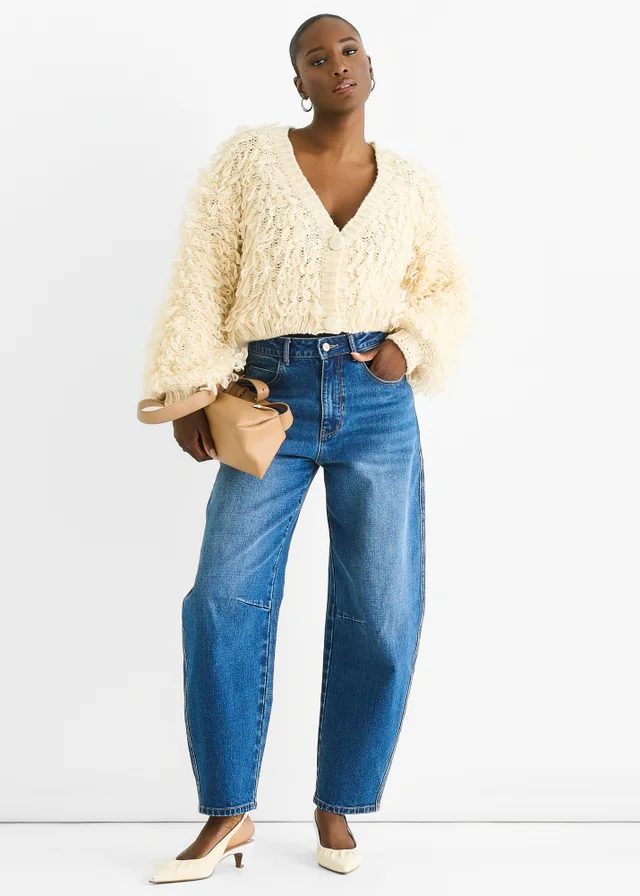 Gini London Cream Textured Loop Knit Crop Cardigan