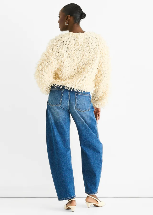 Gini London Cream Textured Loop Knit Crop Cardigan