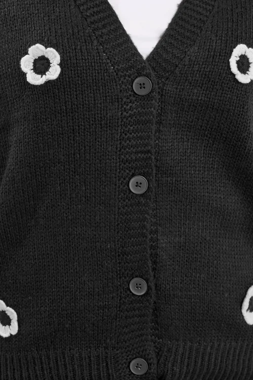Yours Curve Black Applique Flower Cardigan - 22-24 Image 5