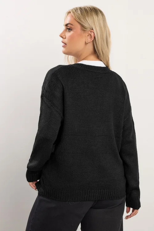 Yours Curve Black Applique Flower Cardigan - 22-24 Image 4