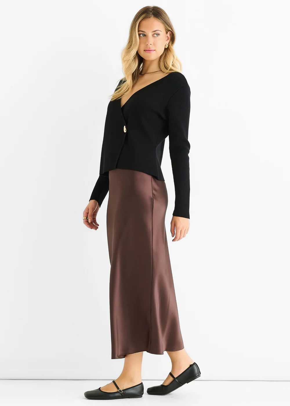 Gini London Black Button Wrap Compact Knit Cardigan - L/XL Image 4