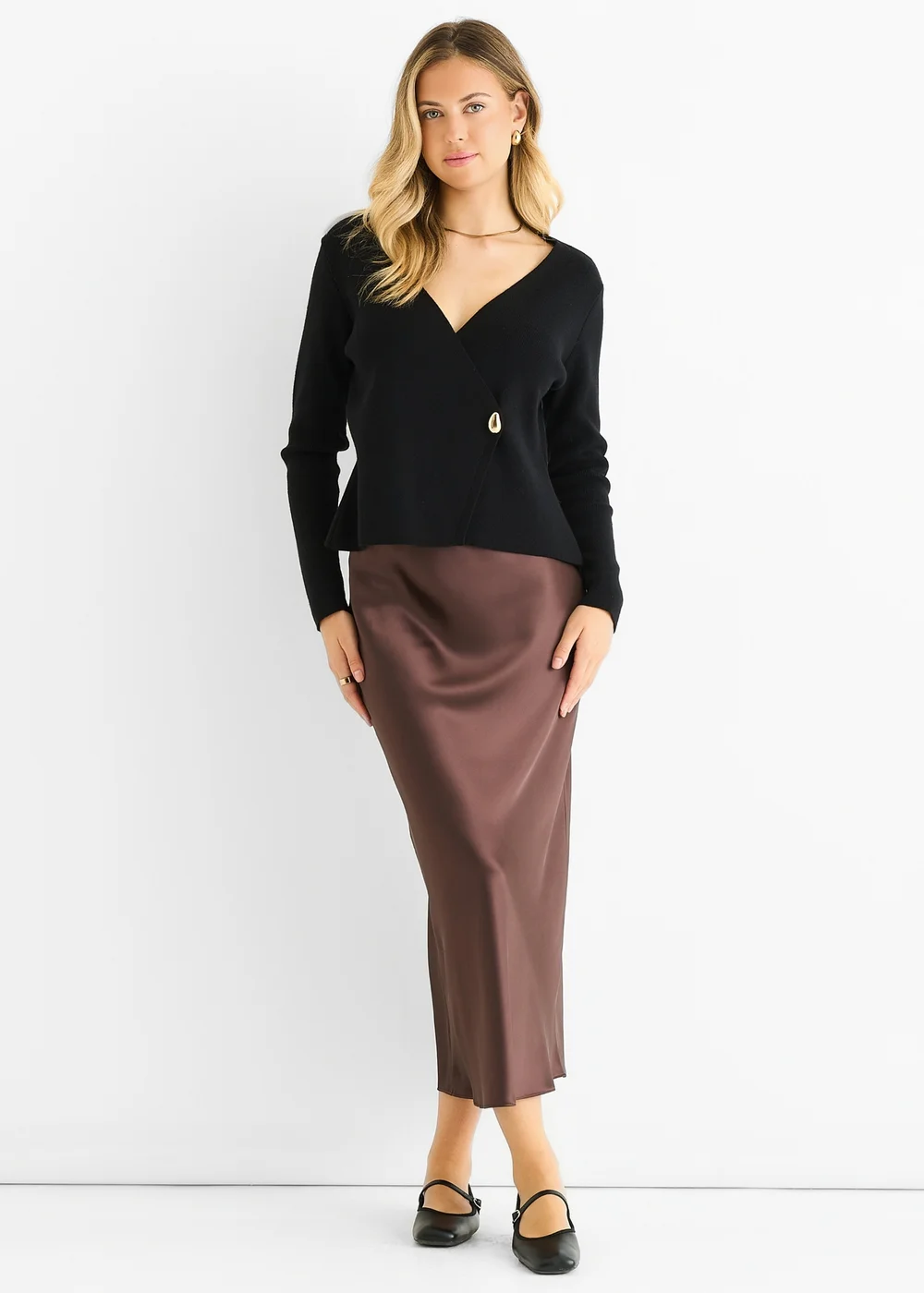 Gini London Black Button Wrap Compact Knit Cardigan - L/XL Image 1