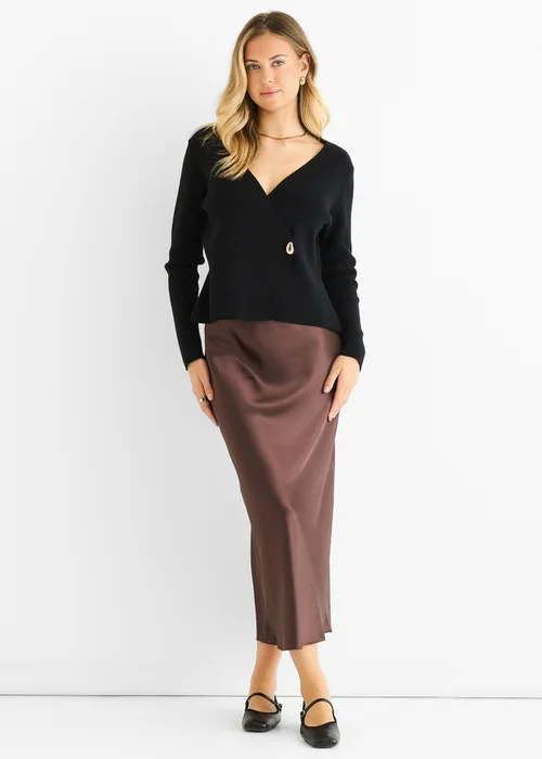 Gini London Black Button Wrap Compact Knit Cardigan - L/XL Image 1