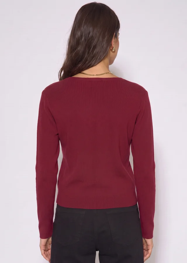 Gini London Burgundy Button Wrap Compact Knit Cardigan