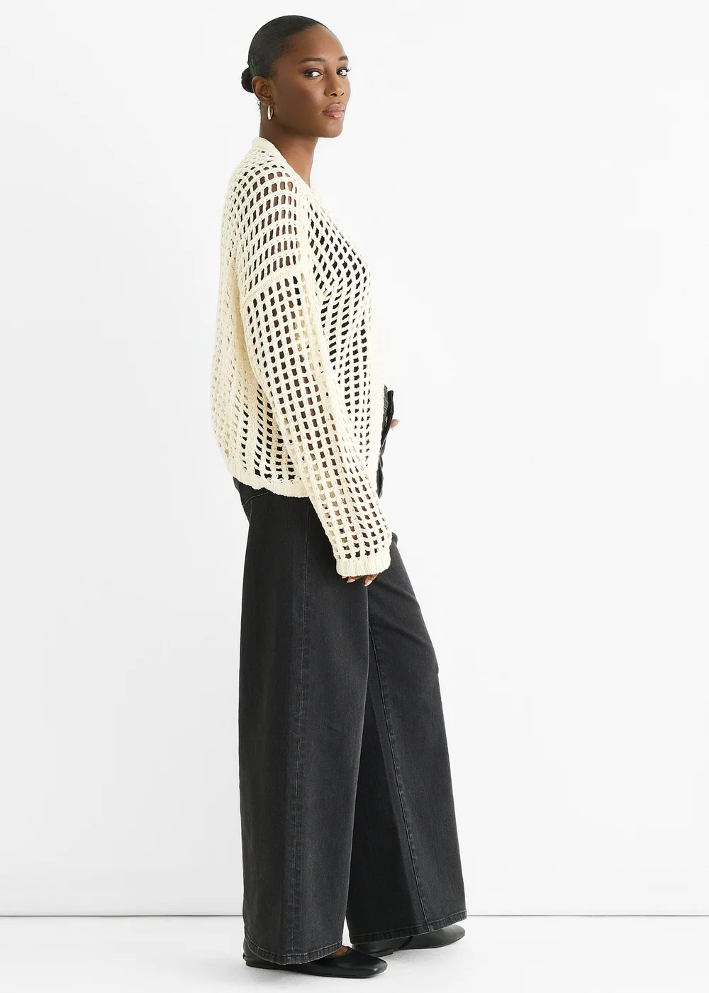 Gini London Cream Open Knit Edge to Edge Cardigan - L/XL Image 4