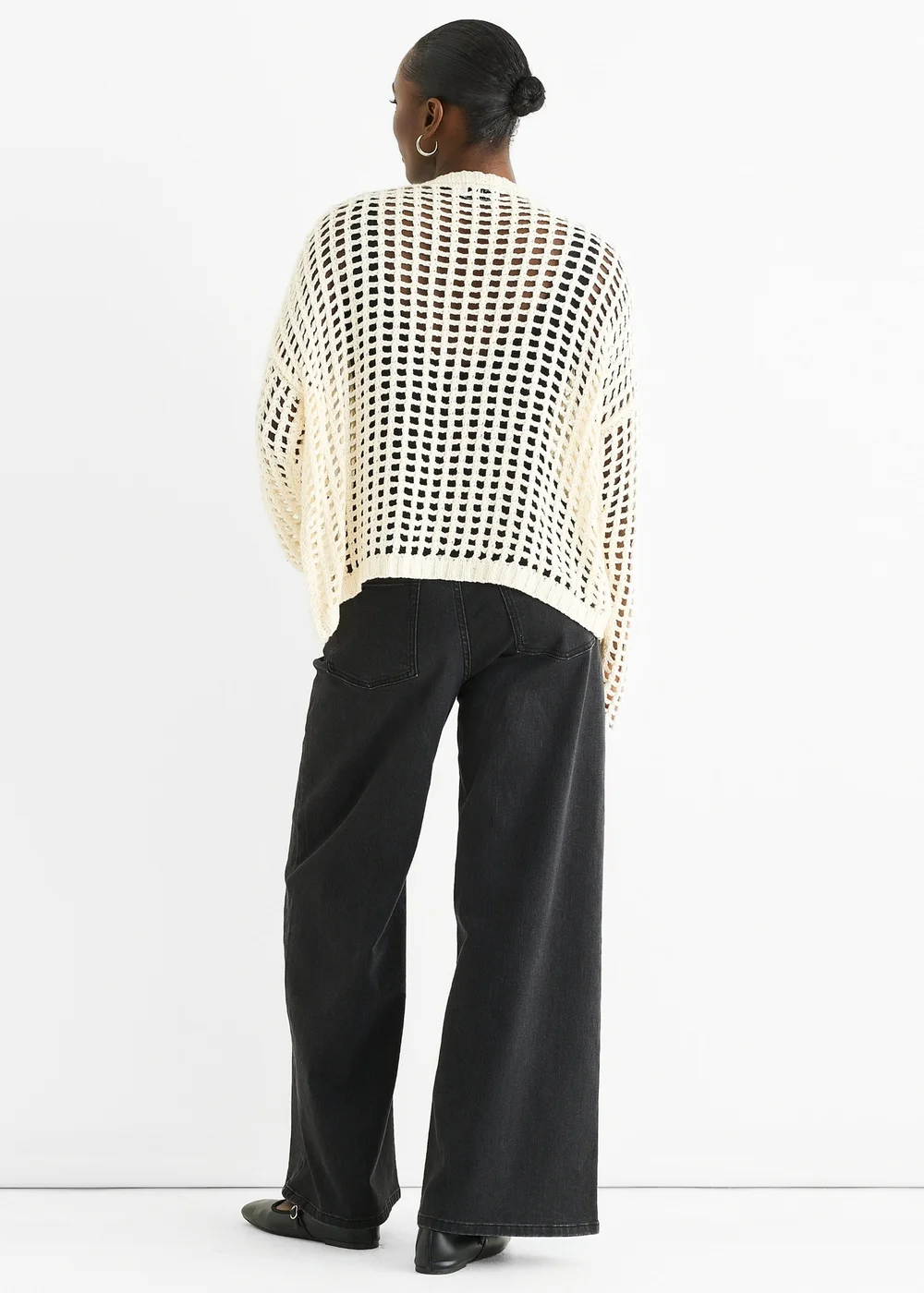 Gini London Cream Open Knit Edge to Edge Cardigan - L/XL Image 2